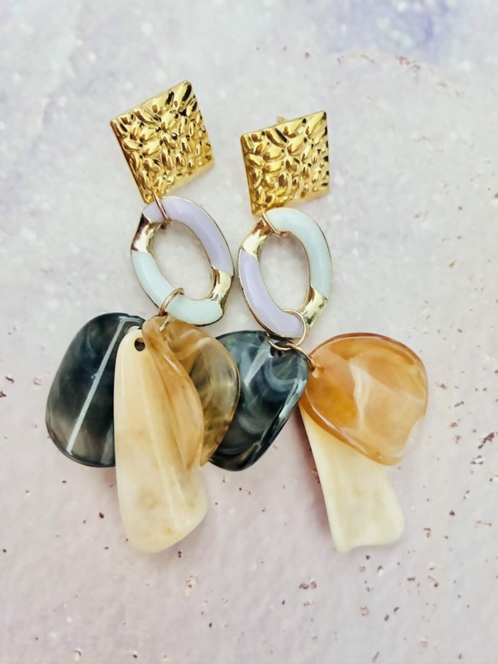 Marble Acrylic Layer Earrings: Mid-Century Modern Style, large earrings